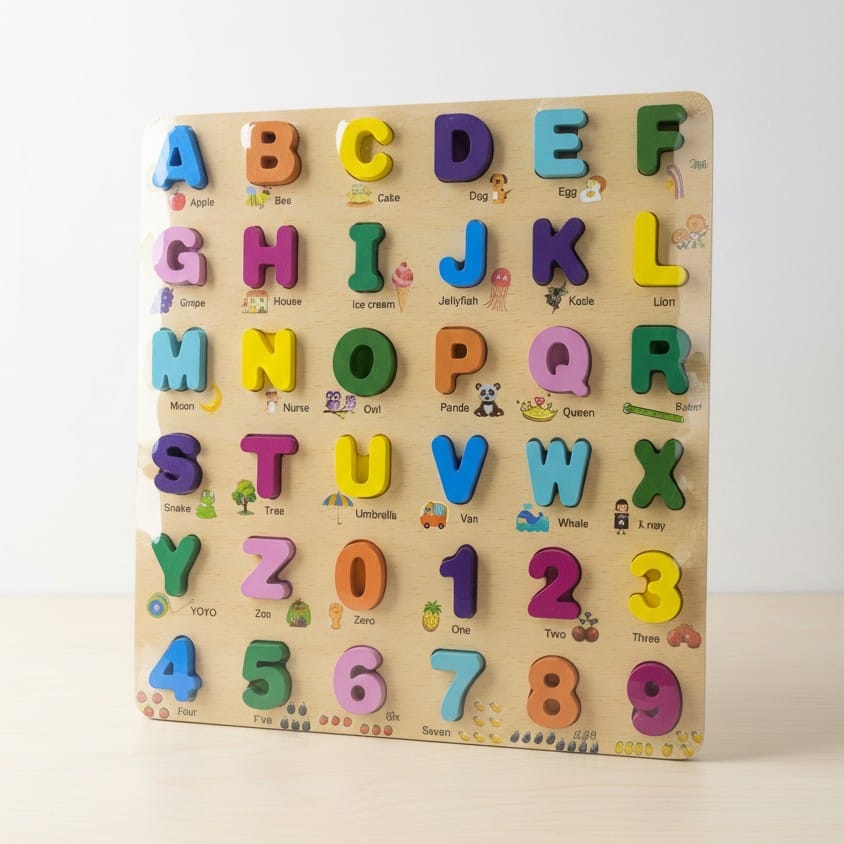 Wooden Alphabet & Number Puzzle Board for Toddlers | ABC & 123 Learning Toy